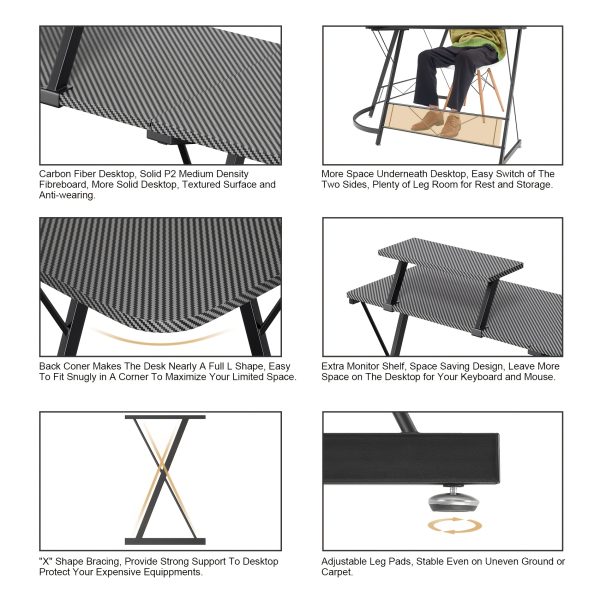 product-fancy-a3fec57a-9715-4e00-aa28-f7ef4951e3d2 Mr IRONSTONE 51 Inch L-Shaped Gaming Desk with Display Stand-like Top (Compatible with PC/Laptop/Tablet) - Heavy-Duty Metal Frame & X-Legs, Easy Assembly Computer Table for Home Office, Esports Setup, Corner Desk, No Wood, Black (Game