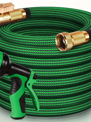 100FT Garden Hose For Lawn, Heavy Duty Water Hose With 10-Function High-Pressure Nozzle, Car Wash Water Hose And Watering Hose, Leak-Proof 3/4" Brass Fittings, Anti-Tangle, Industrial Rubber, Suitable For Factory, Workshop, Farm, Outdoor Cleaning