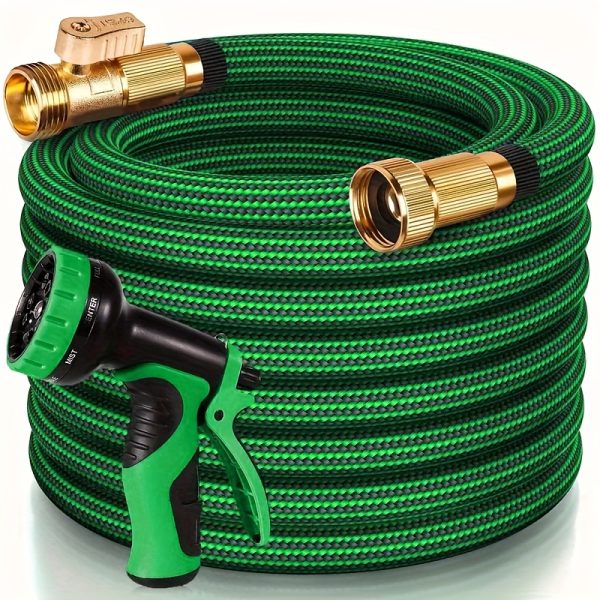 100FT Garden Hose For Lawn, Heavy Duty Water Hose With 10-Function High-Pressure Nozzle, Car Wash Water Hose And Watering Hose, Leak-Proof 3/4" Brass Fittings, Anti-Tangle, Industrial Rubber, Suitable For Factory, Workshop, Farm, Outdoor Cleaning