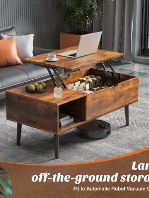 升降桌咖啡桌 | 复古风格，耐用木质结构，隐藏式储物隔间，可调节储物架，现代咖啡桌，本地仓库