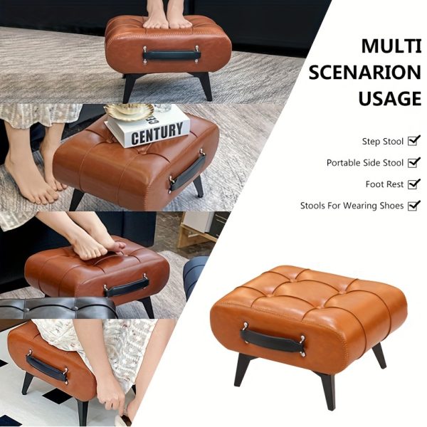 [Stylish Leather Stool] 1pc Stylish & Versatile High Quality Oil Wax Leather Low Stools, Footstools, Leather Padded Footstools - For Sofa End, Shoe Changing Stools For Living Rooms, Corridors, Foyers, Entrance, Bedroom, Home Decor Furniture, Furniture For Home