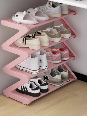 4层独立式鞋架 - Z形可堆叠鞋架，带金属框架和塑料架子，无需工具组装，8.82磅容量，节省空间的地板安装储物柜，适用于入口、客厅、宿舍 - 耐用的家庭和宿舍必备品，鞋子储物组织者，入口组织者，现代美学，坚固的结构，极简主义设计，易于组装，公寓居住者