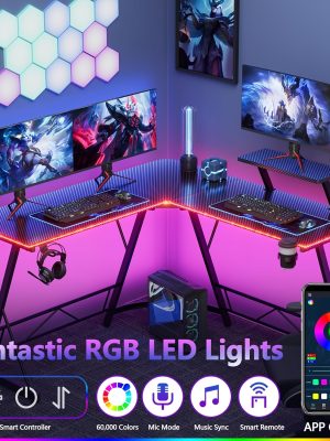 Mr IRONSTONE 51 Inch L-Shaped Gaming Desk with Display Stand-like Top (Compatible with PC/Laptop/Tablet) - Heavy-Duty Metal Frame & X-Legs, Easy Assembly Computer Table for Home Office, Esports Setup, Corner Desk, No Wood, Black (Game