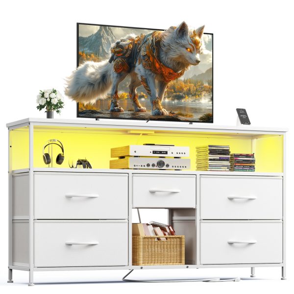 product-fancy-b60d018d-6e40-4407-b924-9354d89b31c5 TV Stand Dresser, Closet Organization Systems, Media Console Table with 5 Drawers, Power Outlets and LED Lights, for 50 Inch Television, Storage & Home Organization