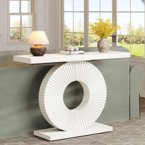 [Modern Sofa Table] 40 Inch Modern Wooden Sofa Entrance Table with Geometric Base, Narrow and Long, for Living Room, Entrance, and Hallway