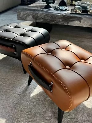 [Stylish Leather Stool] 1pc Stylish & Versatile High Quality Oil Wax Leather Low Stools, Footstools, Leather Padded Footstools - For Sofa End, Shoe Changing Stools For Living Rooms, Corridors, Foyers, Entrance, Bedroom, Home Decor Furniture, Furniture For Home