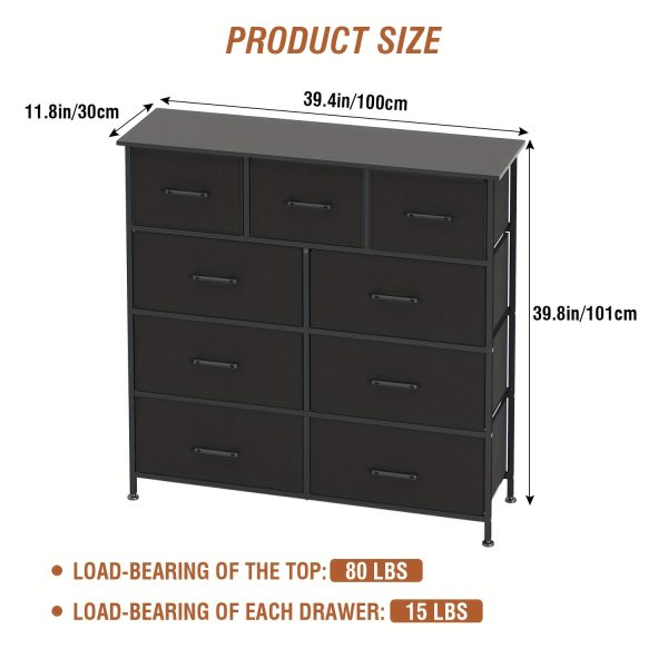 product-fancy-c1ddd061-38b0-4852-b35e-f8f908d134d2 Black/Grey/Nature 5/8/9 Fabric Drawers Dresser For Bedroom, Storage Drawers, Chest Organizer Units With Wooden And Steel Frame Top For Bedroom, Living Room, Closet, Living Room, Entryway