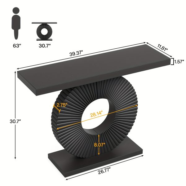 [Modern Sofa Table] 40 Inch Modern Wooden Sofa Entrance Table with Geometric Base, Narrow and Long, for Living Room, Entrance, and Hallway