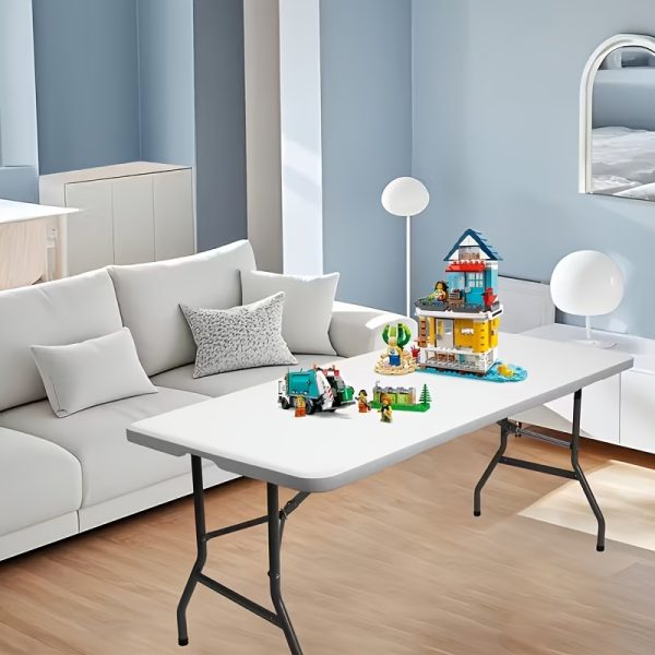 2.5/4/6英尺折叠桌 | 便携式重型塑料半折叠用途桌，带提手、锁具、可调节高度，适用于室内/室外，是露营和派对的理想选择，白色/黑色