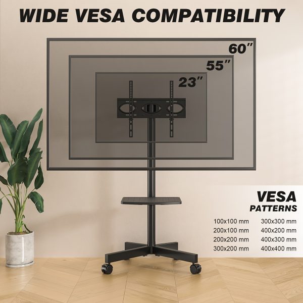 Universal Mobile TV Cart with Mute Wheel for 23in-55inch TV up to 88lbs