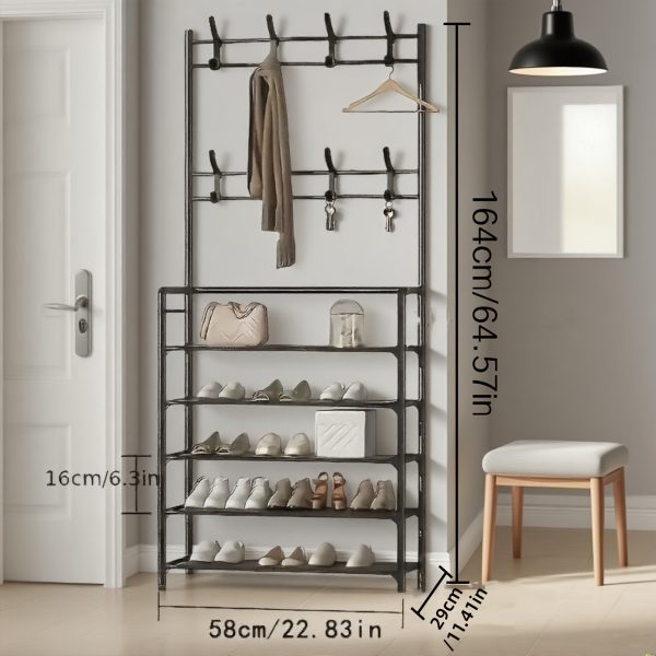 五层多功能金属衣帽架，配10个双钩挂钩——节省空间的玄关、客厅、浴室及走廊收纳方案，独立玄关鞋架提供充足储物空间