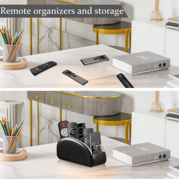 一款带有5个隔层的仿皮皮肤遥控器支架，多功能桌面收纳盒/遥控器整理盒/床头柜遥控器盒/家庭收纳容器，适用于电视遥控器、家电遥控器、笔、眼镜、办公用品、收纳盒整理