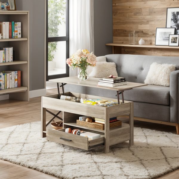 [Coffee Table With Storage] Lift Top Coffee Table, 39"Coffee Table With Storage Drawers, Hidden Compartment And Metal Frame, Central Table For Living Room, Reception Room