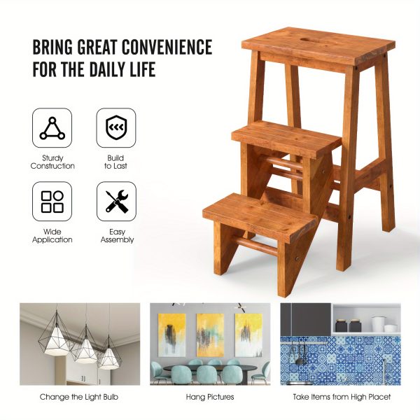 product-fancy-de9add4c-d886-4a2c-ae1b-85fda79b4a68 3 Tier Step Stool 3in 1 Folding Ladder 24" Storage Shelf Multi-function Coffee