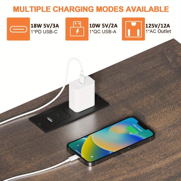 product-fancy-df74475f-f8d8-4c31-90c1-198f47886c75 Rotating End Table with 13" Electric Fireplace Screens | Side Table with Fast Charging Station, Multifunctional Wooden Side Table for Living Room, Bedroom, Office, Mid-century Modern Style, High-Density Fiberboard, Plug Powered, Brand: REDAYFUR