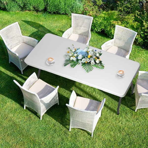 4英尺/6英尺塑料折叠桌，便携式室内外餐桌带提手、锁扣，野餐桌 - 白色