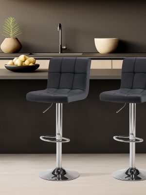 Bar Stools, PU Leather Adjustable Swivel Barstools, Kitchen Counter Height, Set of 2/4