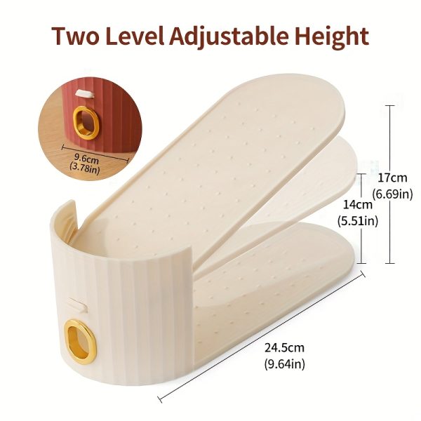 10pcs Shoe Rack, Vertical Stripe with Golden Ring. Stylish Color Scheme. Space-Saving, Solves Messy Issues, Fits All Kinds of Shoes. Foldable Splicing, Free Combination, Suitable For Living Room, Dormitory, Closet. Durable Pp Material