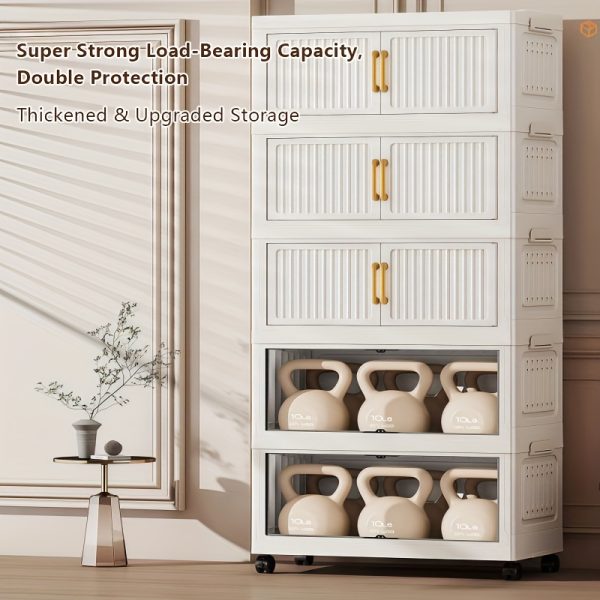 product-fancy-e8440520-af75-423e-bcf4-64f2ce09cb5c 加厚大容量多层塑料折叠储物柜 重型落地式整理柜 顺滑滑轮 家用办公室厨房浴室 节省空间易组装