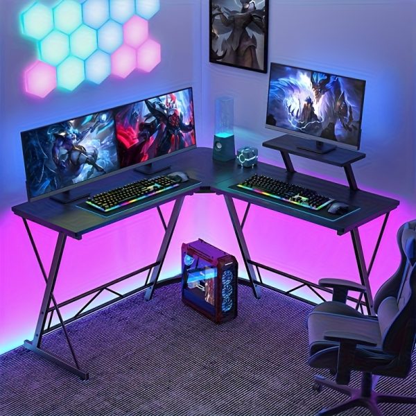 product-fancy-ea09f175-e19b-4137-8e29-748be84a9226 Mr IRONSTONE 51 Inch L-Shaped Gaming Desk with Display Stand-like Top (Compatible with PC/Laptop/Tablet) - Heavy-Duty Metal Frame & X-Legs, Easy Assembly Computer Table for Home Office, Esports Setup, Corner Desk, No Wood, Black (Game