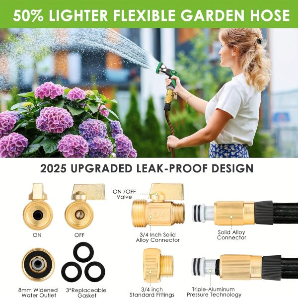 100FT Garden Hose For Lawn, Heavy Duty Water Hose With 10-Function High-Pressure Nozzle, Car Wash Water Hose And Watering Hose, Leak-Proof 3/4" Brass Fittings, Anti-Tangle, Industrial Rubber, Suitable For Factory, Workshop, Farm, Outdoor Cleaning