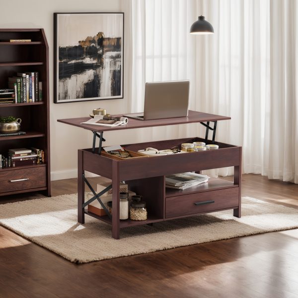 [Coffee Table With Storage] Lift Top Coffee Table, 39"Coffee Table With Storage Drawers, Hidden Compartment And Metal Frame, Central Table For Living Room, Reception Room