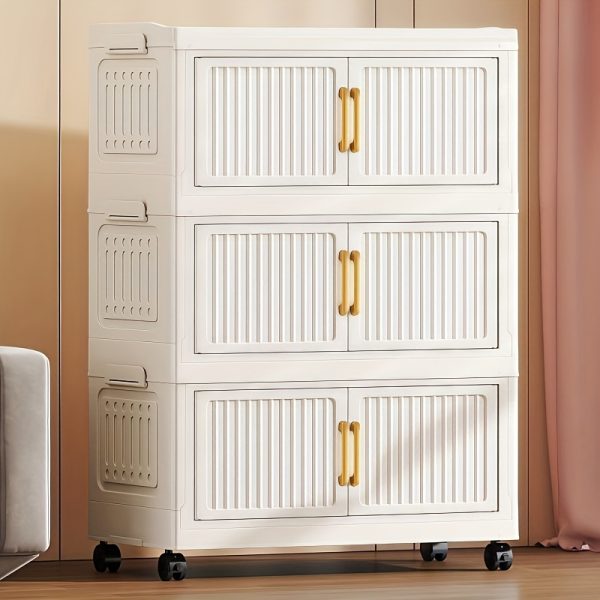 product-fancy-ff51a4bc-5dbf-4356-a41f-dc07b4c49109 加厚大容量多层塑料折叠储物柜 重型落地式整理柜 顺滑滑轮 家用办公室厨房浴室 节省空间易组装