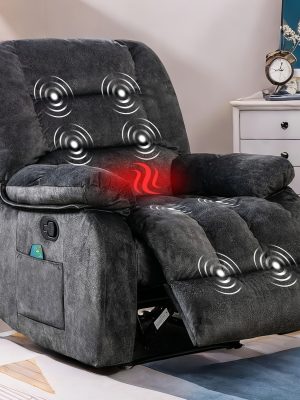 Oversized Manual Massage Recliner Chair for Elderly & Adults, Heavy Duty Fabric Living Room Sofa with Heat, Vibration, USB Port, Remote Control, and Thickened Padded Seat