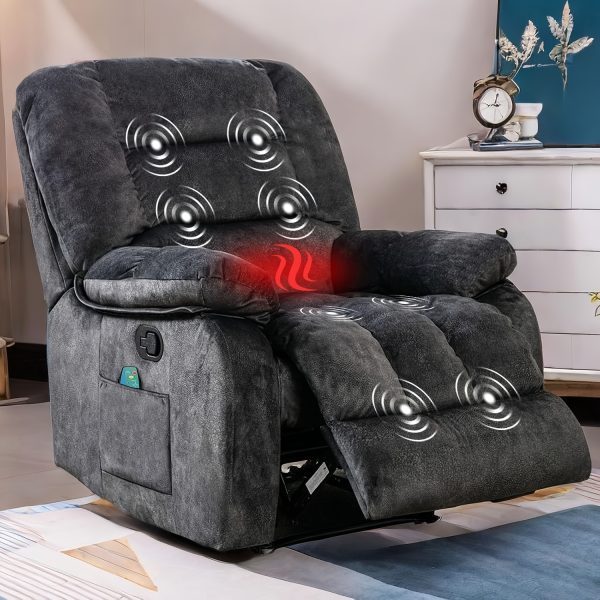 product-fancy-ffb13ba2-9ef1-4f21-985a-cb9a66dd9415 Oversized Manual Massage Recliner Chair for Elderly & Adults, Heavy Duty Fabric Living Room Sofa with Heat, Vibration, USB Port, Remote Control, and Thickened Padded Seat