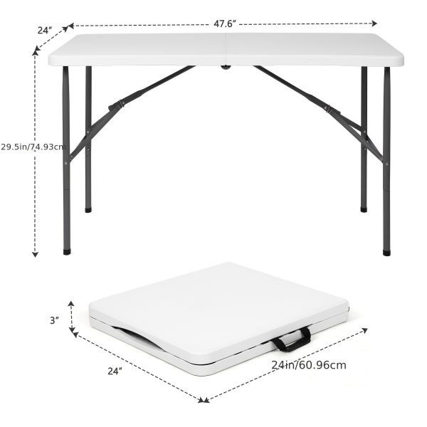 4英尺/6英尺塑料折叠桌，便携式室内外餐桌带提手、锁扣，野餐桌 - 白色