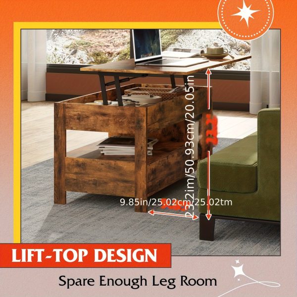 [Coffee Table With Storage] Lift Top Coffee Table, 39"Coffee Table With Storage Drawers, Hidden Compartment And Metal Frame, Central Table For Living Room, Reception Room