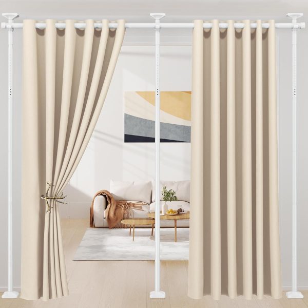 No Drill Room Divider Curtain Rod - Heavy Duty Adjustable Freestanding Partition with Tension Mount (No Drilling Required) - Frame Suitable for Apartments, Offices, Dorms - Easy Install/Remove, Height 4-10ft, Width 28-114in (Black/White)