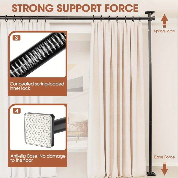 No Drill Room Divider Curtain Rod - Heavy Duty Adjustable Freestanding Partition with Tension Mount (No Drilling Required) - Frame Suitable for Apartments, Offices, Dorms - Easy Install/Remove, Height 4-10ft, Width 28-114in (Black/White)