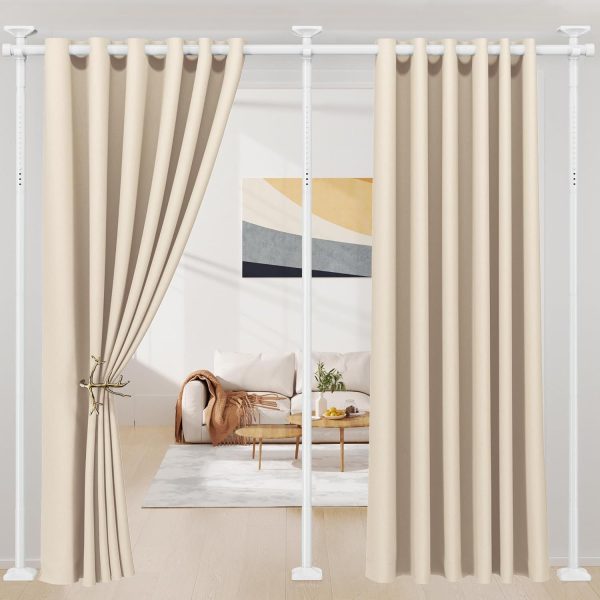 No Drill Room Divider Curtain Rod - Heavy Duty Adjustable Freestanding Partition with Tension Mount (No Drilling Required) - Frame Suitable for Apartments, Offices, Dorms - Easy Install/Remove, Height 4-10ft, Width 28-114in (Black/White)