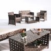 4pcs Outdoor Seating Arrangement, Durable Grey Rattan Garden Furniture Collection, Wicker Sofa with Chairs And Coffee Table, High-Back Rattan Loveseat with Comfortable Cushions for Patio, Available in 3 Fabric Color Choices