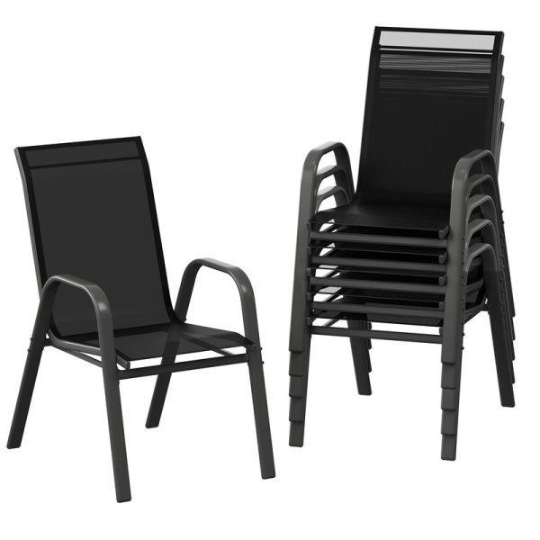 Set of 6 Brown Outdoor Patio Chairs with High Back, Stackable and All-Weather Resistant Textilene Fabric, Perfect for Backyard, Poolside, Garden, and Balcony Dining