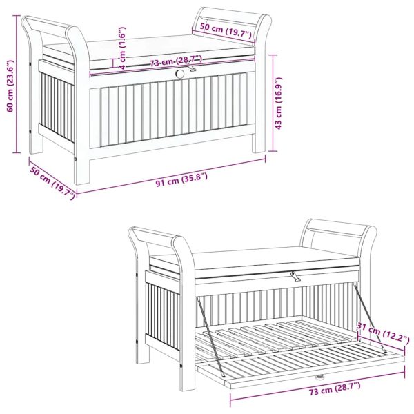 vidaXL Patio Storage Bench with Cushion Loveseat Outdoor Solid Wood Acacia