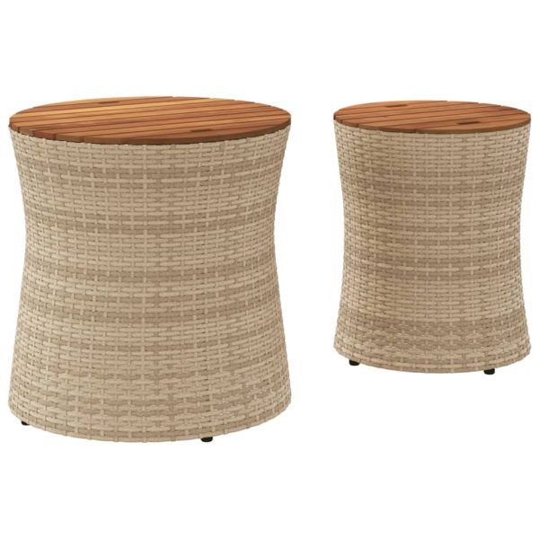 vidaXL Patio Side Tables 2 pcs with Wooden Top Beige Poly Rattan