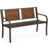 local-goods-image-1f14f500a28-2a28b299-b745-4825-82c9-fa77bb619df1 Costway 50" Patio Garden Bench Outdoor Metal Bench with Curved Armrests, PE Rattan Backrest, Outdoor Bench for 2-3 Person Seat, Ideal for Porch, Backyard, Balcony, Lawn and Garden, Bronze