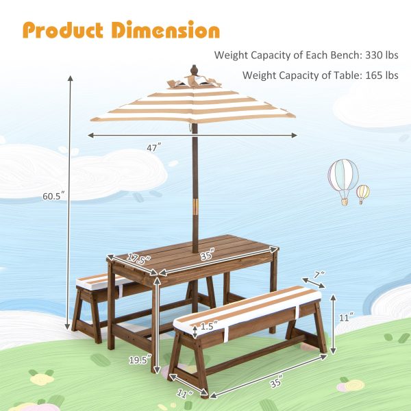 local-goods-image-1f14f500aa0-6fb10ca9-2046-44b6-afad-f2706c04412b Costway Kids Picnic Table Set, Wooden Kids Outdoor Furniture with Umbrella, Sponge Cushions, Kids Rectangular Activity Table and Benches for Outdoors, Accommodate 4 Children