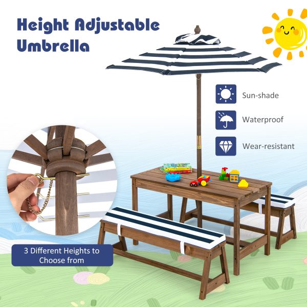 local-goods-image-1f14f500aa0-91249737-769f-49fa-813f-dc23e4f57ed0 Costway Kids Picnic Table Set, Wooden Kids Outdoor Furniture with Umbrella, Sponge Cushions, Kids Rectangular Activity Table and Benches for Outdoors, Accommodate 4 Children