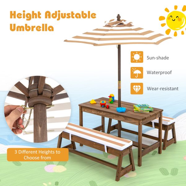 local-goods-image-1f14f500aa0-98efe469-2895-4363-ab3e-e309a849f7b9 Costway Kids Picnic Table Set, Wooden Kids Outdoor Furniture with Umbrella, Sponge Cushions, Kids Rectangular Activity Table and Benches for Outdoors, Accommodate 4 Children