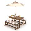 local-goods-image-1f14f500aa0-b6a0b94a-e80d-4d83-9e8c-80fba1d8ec5f Costway Kids Picnic Table Set, Wooden Kids Outdoor Furniture with Umbrella, Sponge Cushions, Kids Rectangular Activity Table and Benches for Outdoors, Accommodate 4 Children