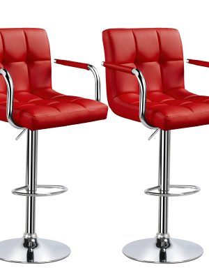 Costoffs 2pcs PU Leather Bar Stools Adjustable Swivel Stools Kitchen Chairs with Large Steel Base, Backrests & Footrest for Dining Room, Kitchen Island, Home Bar Counter, Christmas Gift