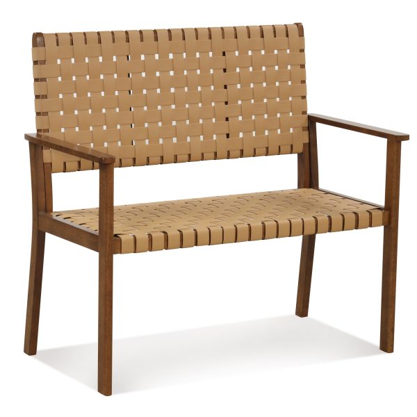 local-goods-image-1f14f501b30-4f067aa7-ca4d-46fc-8715-60acc517b9b7 Costway Patio Loveseat, Outdoor All Weather Bench with Solid Rubber Wood Frame & Hand Woven PU Leather, Indoor Outdoor 2-Seater Conversation Chair for Backyard, Garden, Poolside, Natural