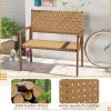 local-goods-image-1f14f501b30-637c11e9-4a28-410f-a625-a98f6fe13d58 Costway Patio Loveseat, Outdoor All Weather Bench with Solid Rubber Wood Frame & Hand Woven PU Leather, Indoor Outdoor 2-Seater Conversation Chair for Backyard, Garden, Poolside, Natural