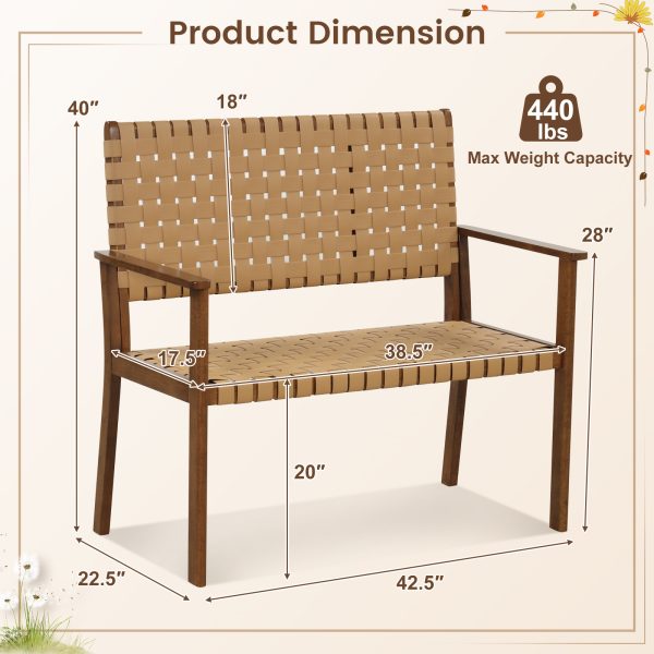 local-goods-image-1f14f501b30-cf4b2944-b644-489c-bede-77a693271bf0-1 Costway Patio Loveseat, Outdoor All Weather Bench with Solid Rubber Wood Frame & Hand Woven PU Leather, Indoor Outdoor 2-Seater Conversation Chair for Backyard, Garden, Poolside, Natural