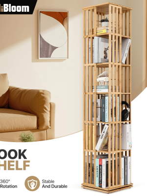 MoNiBloom 360 Degree Rotating Tall Bookshelf, 6 Tier Bookcase Corner Storage Organizer Display Shelf Rack Organizer for Home Office