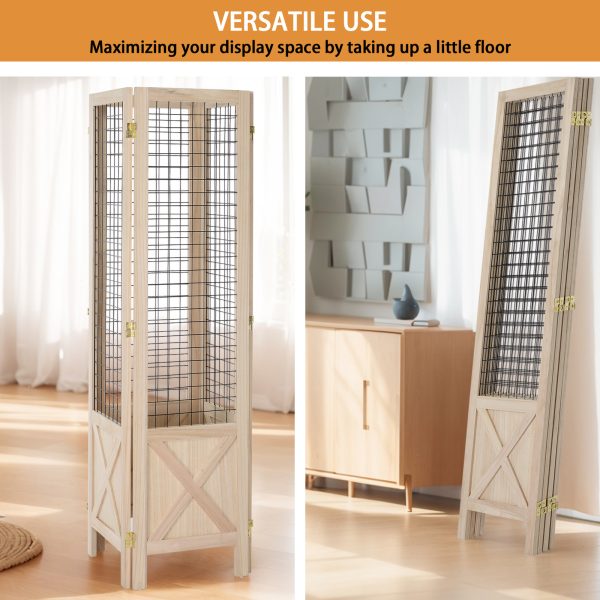 VINGLI Room Divider Freestanding Grid Wall, 4 Panel Folding Display Board Organizer with Base Feet, Decorative Wooden Frame Wire Grid Screens for Craft Shows Events Retail