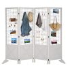 VINGLI Room Divider Freestanding Grid Wall, 4 Panel Folding Display Board Organizer with Base Feet, Decorative Wooden Frame Wire Grid Screens for Craft Shows Events Retail